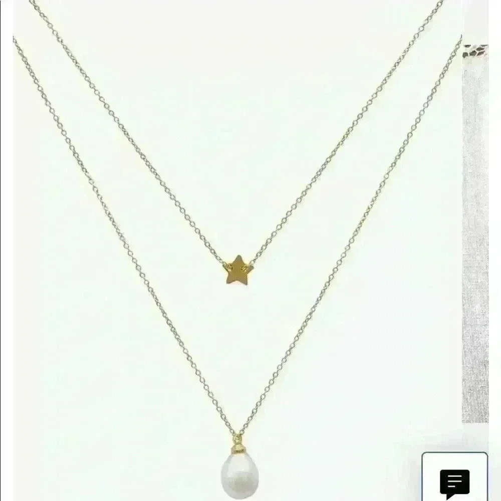 Adornia 14K Gold Plated Star & Baroque Pearl Layered Necklace - Picture 2 of 4